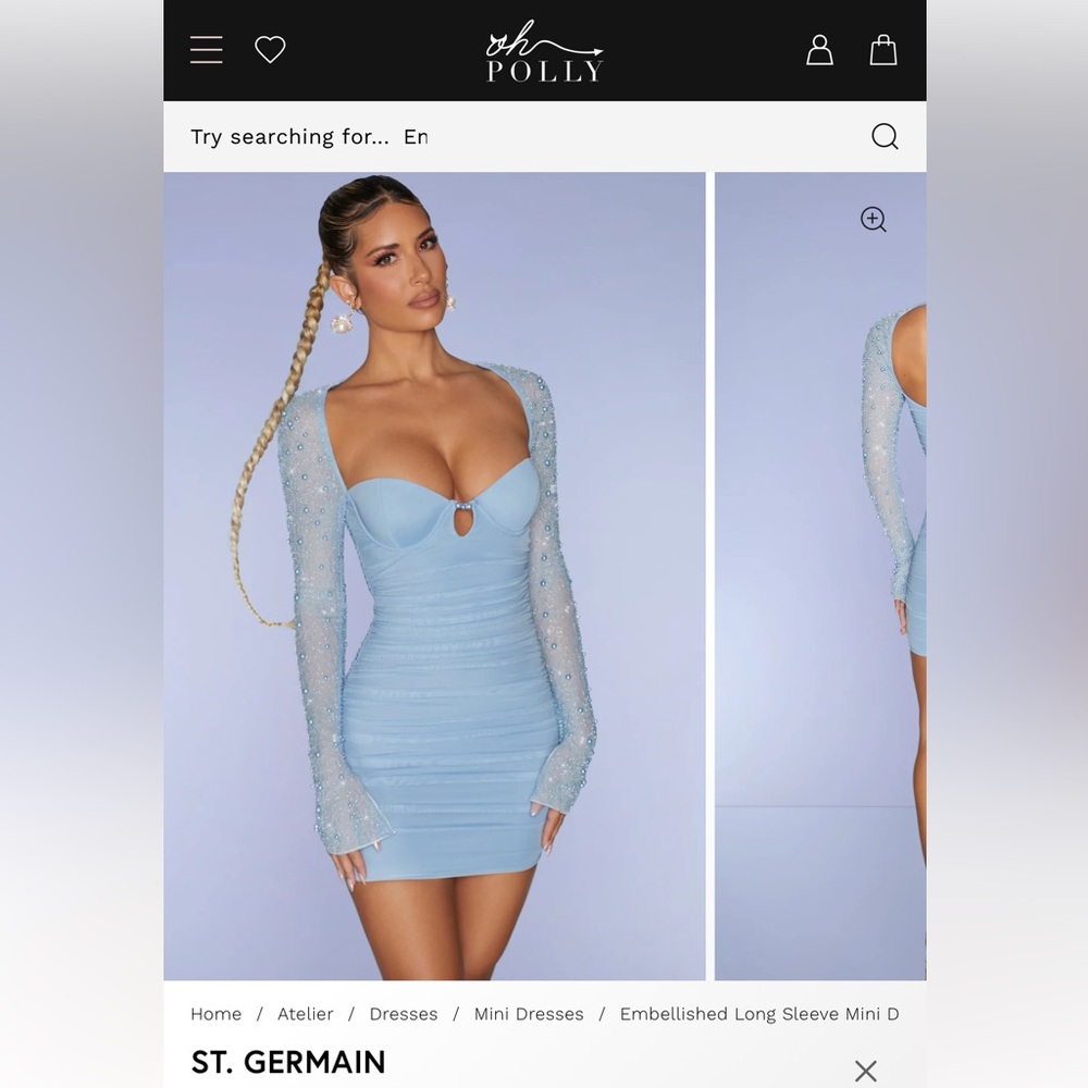 Oh Polly Light Blue Embellished Mini Dress